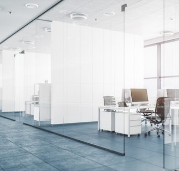 Modern Office With Glass Partition Walls Modern empty office with glass partition walls.
